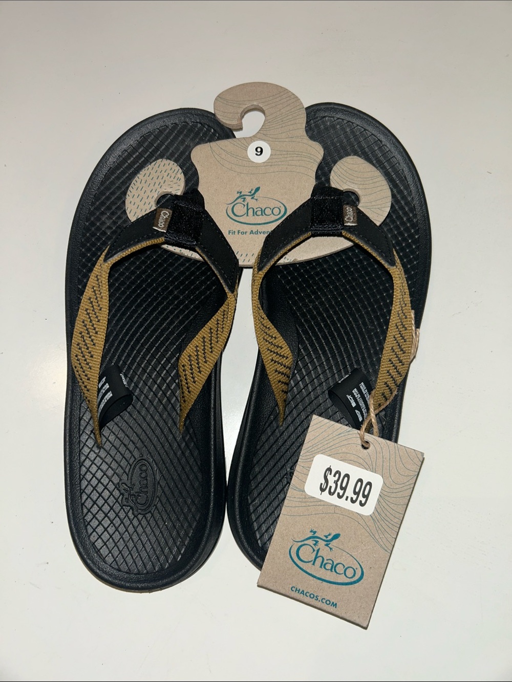 Chaco Black Flip Flops with Olive Straps